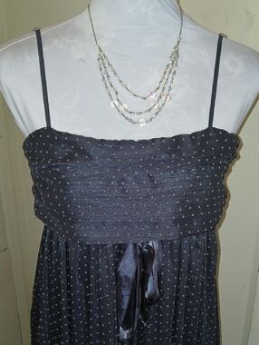 Shimmering Black Polka Dot Dress with Satin Waist Tie